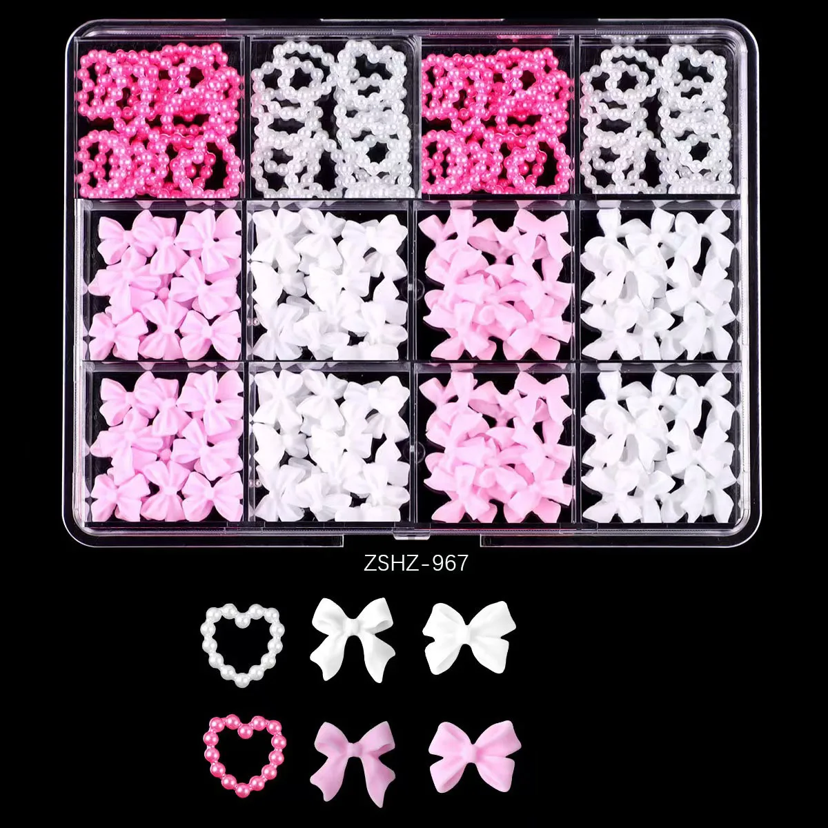 12Grids/box Mixed Resin Bowknot Nail Decorations 3D Nail Art DIY Charms Kawaii Colorful Bow Rhinestone Manicure Tools Parts