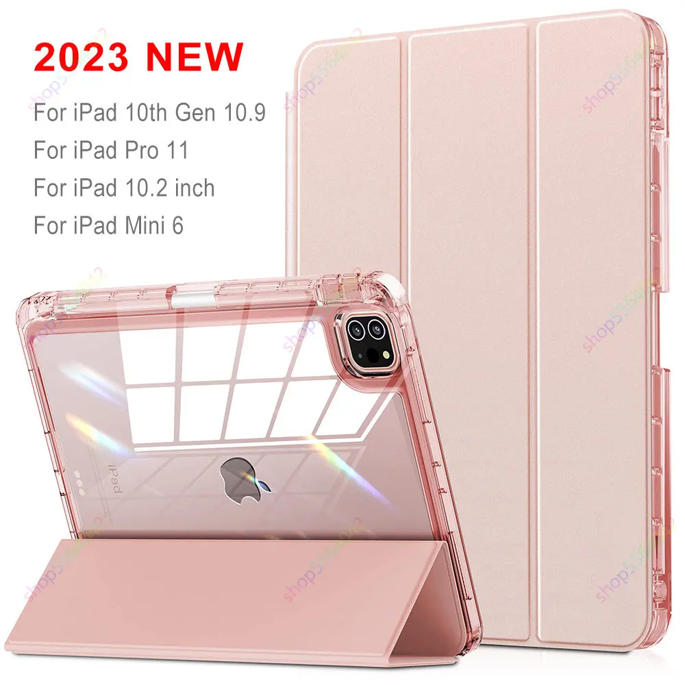 

With Pencil Holder Case for iPad Mini 6 8.3 inch 2021 Clear Transparent Back Shell Trifold Case for iPad iPad 10.2'' 9th/8th Gen