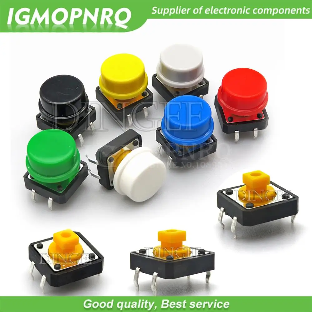 20PCS Tactile Push Button Switch Momentary 12*12*7.3MM Micro switch button with knob Yellow Green Red Kit 12x12x7.3