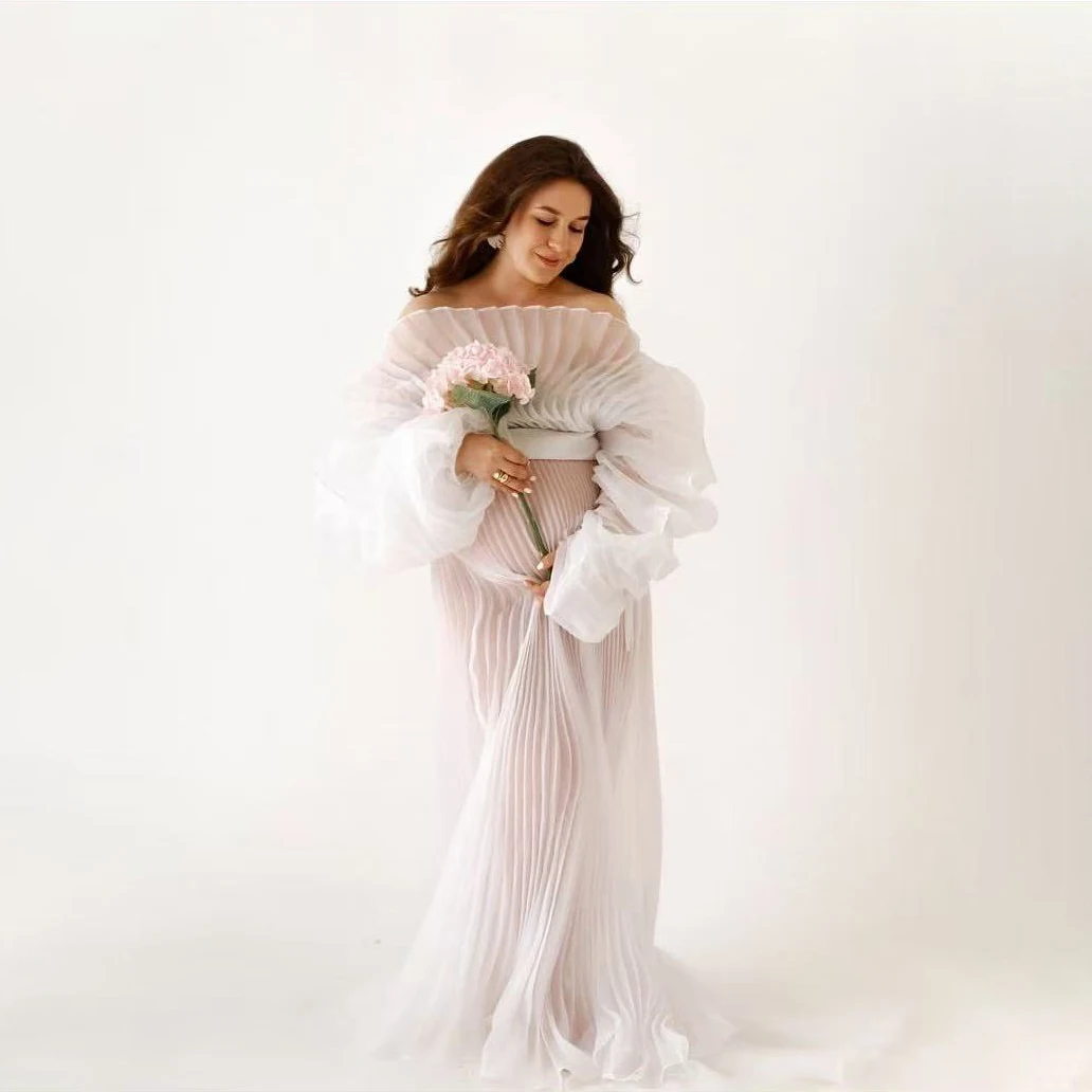 Sexy, durchsichtige Schwangerschaftskleider, Fotoshooting, volle Ärmel, plissiertes Umstandskleid, Gundeе Diego Diego Diego