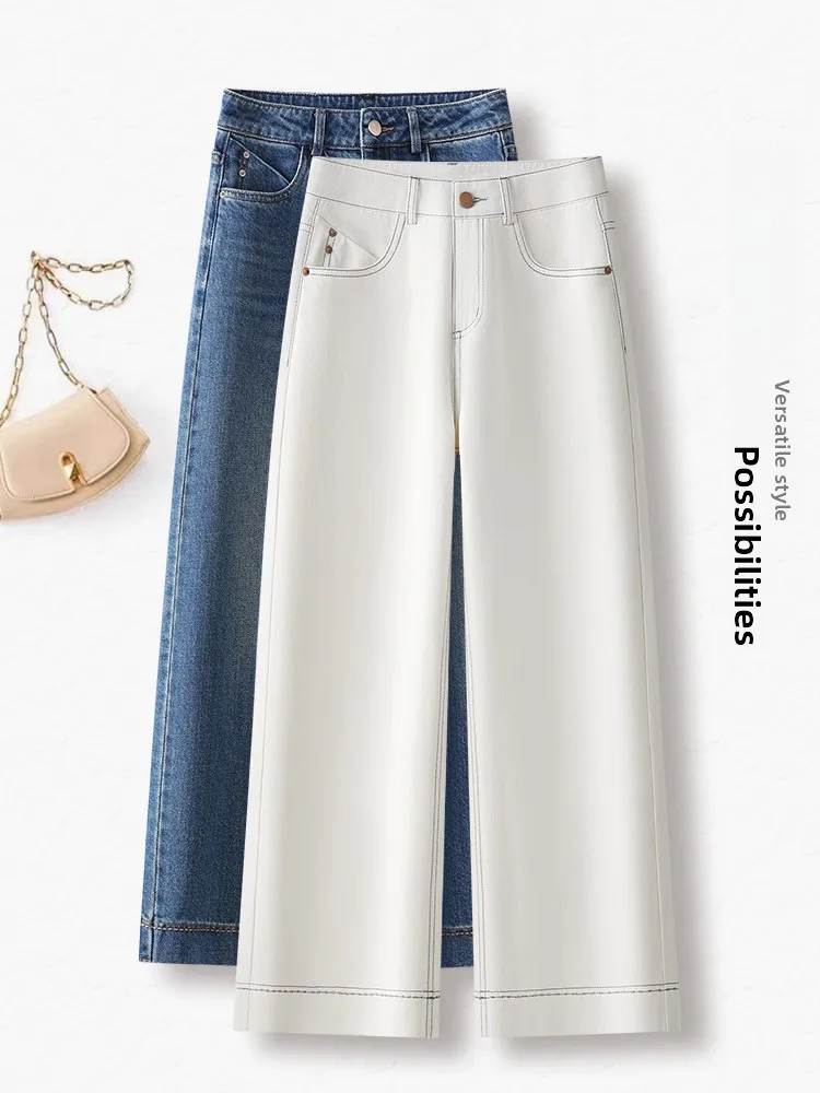 

Джинсы женские с высокой талией, широкими штанинами, облегающие, из денима, весна-лето, новые, маленькие размеры, свободные, стройнящие, повседневные, прямые брюки