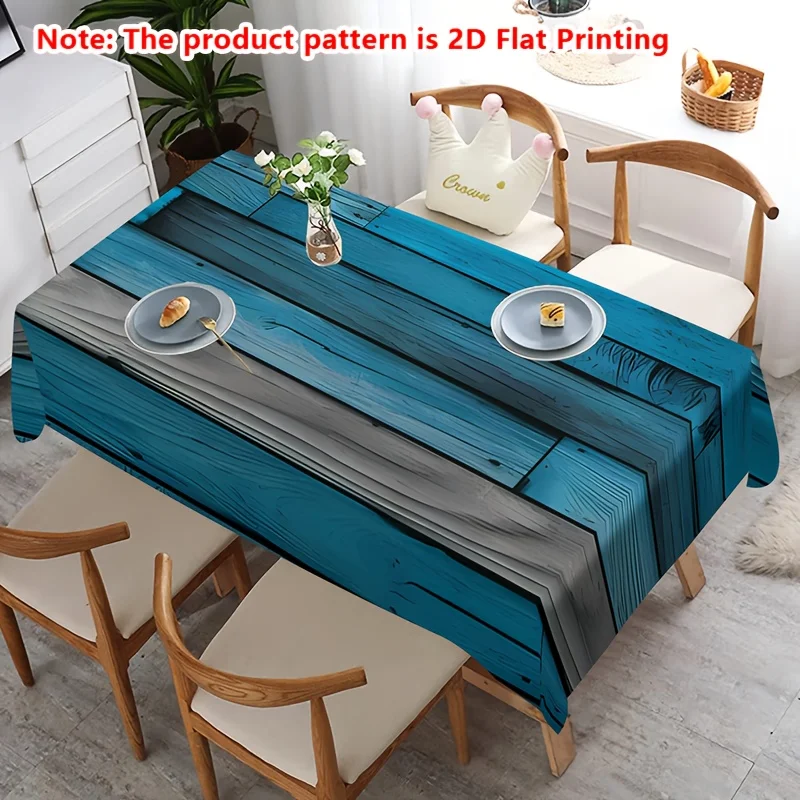 VIKAMA blue wood grain striped tablecloth is easy to maintain for daily dining, kitchen dining table decoration  home decor