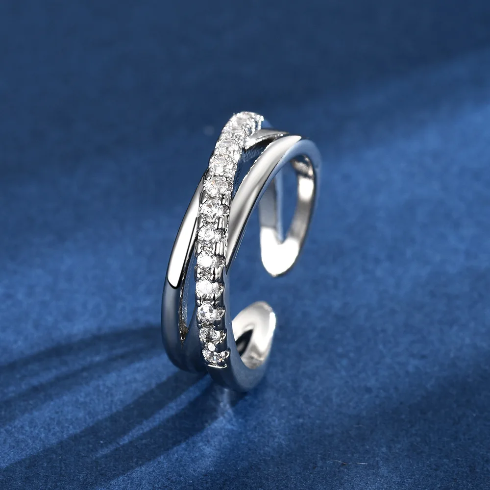 

Fashionable moissanite cross ring European and American style line index finger ring geometric shape forwomen light luxury MJZ66