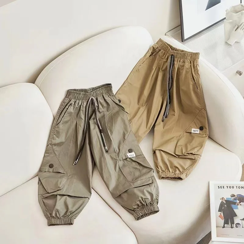 2024 Spring and Autumn New Children's Cotton Casual Pants Spring and Autumn Boys Loose Radish Pants Fashionable Baby Pants Kids