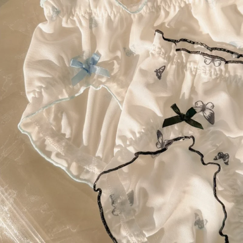 Japanese-style Plus Size Panties Couple Bow kawaii Lolita Underwear Ruffled Comfort Mid Waist Briefs Underpants Sissy Lingerie