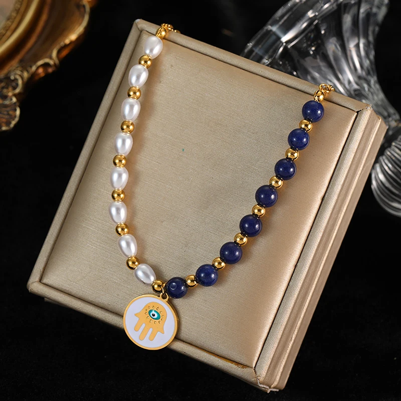 EILIECK 316L Edelstahl Blauer Zirkon Kristall Charm Halskette Ohrringe Armband Für Frauen Goldfarben Schmucksets Accessoires – Detail 24