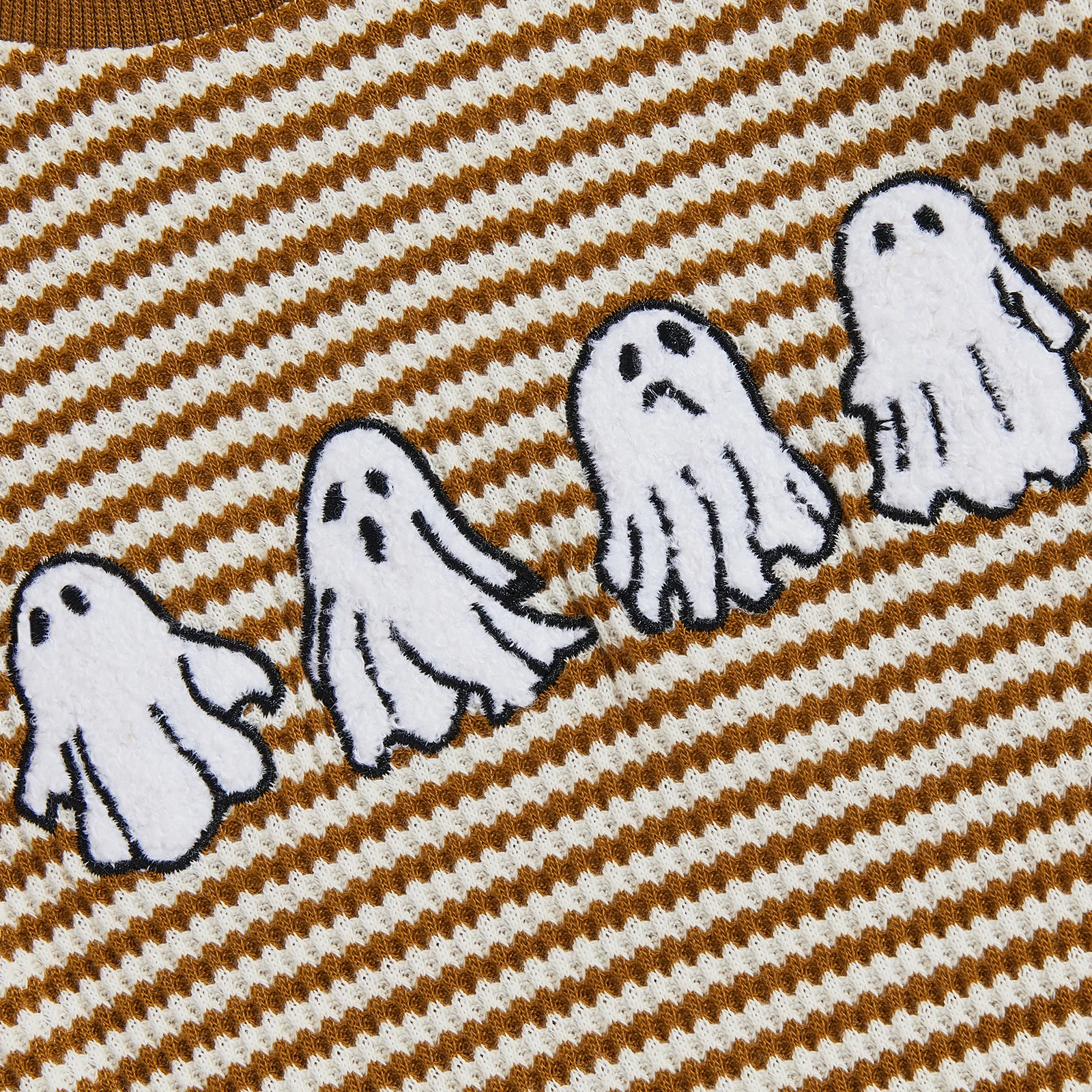 رومبير للفتيات الصغيرات للهالوين بأكمام طويلة ورقبة دائرية وتطريز شبح مخطط #6