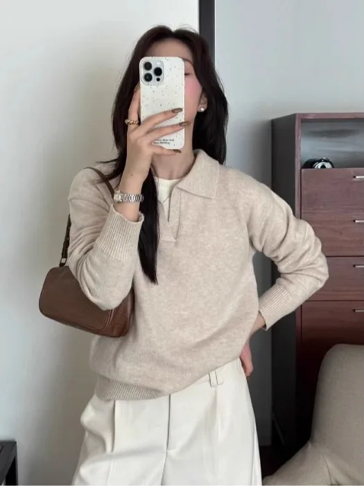 Ele Ne suéter de malha feminino início do outono tapete chique coreano sle profundo ey top tubo reto ape