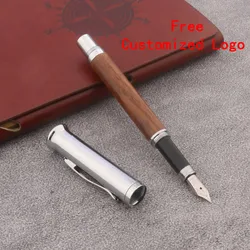 High Quality Brown Wooden Fountain Pen Walnut Wood Ink Pens Converter Filler Stationery Office Supplies Free Customized Logo