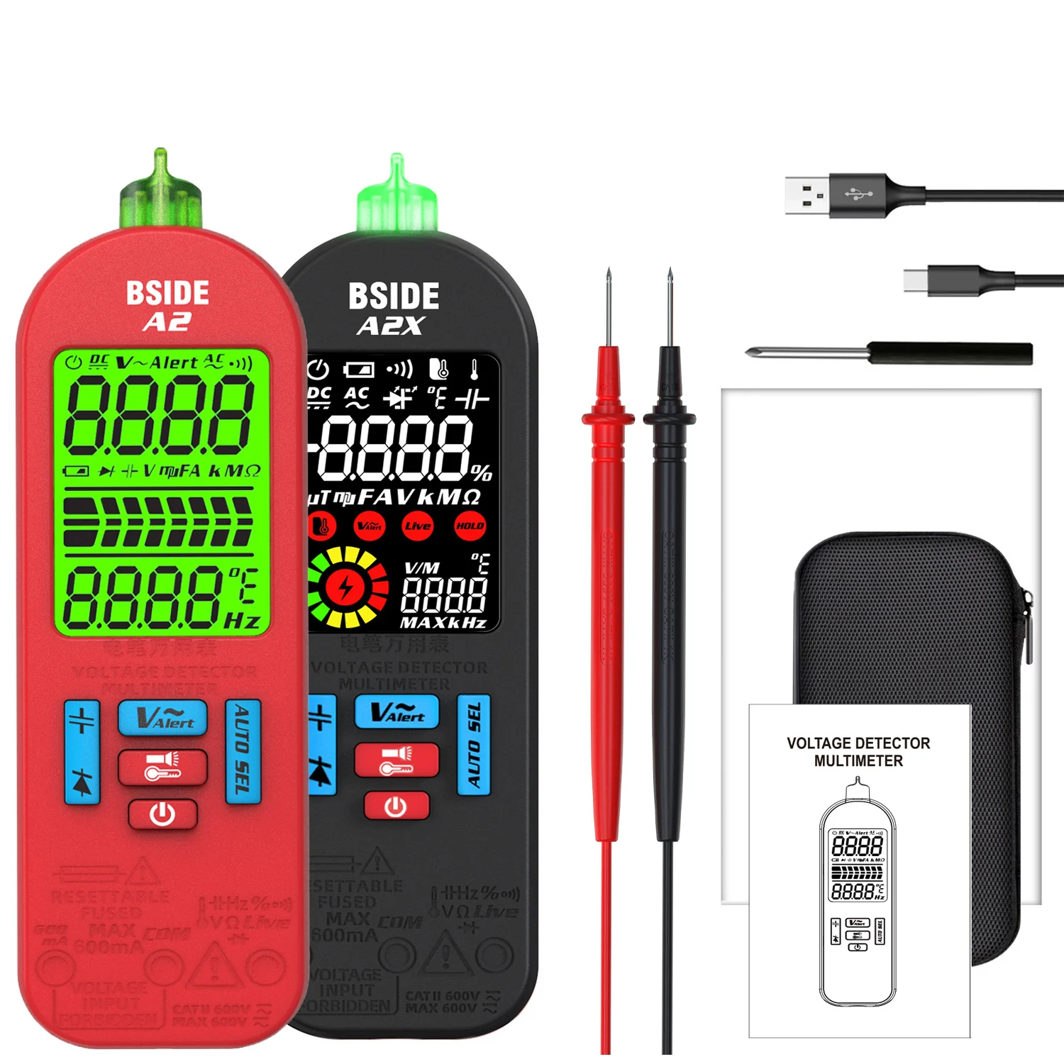 Smart Digital Voltmeter Non-Contact Live Wire Test AC DC Current Voltmeter Ohm Hz VFC Digital Multimeter USB Rechargeable