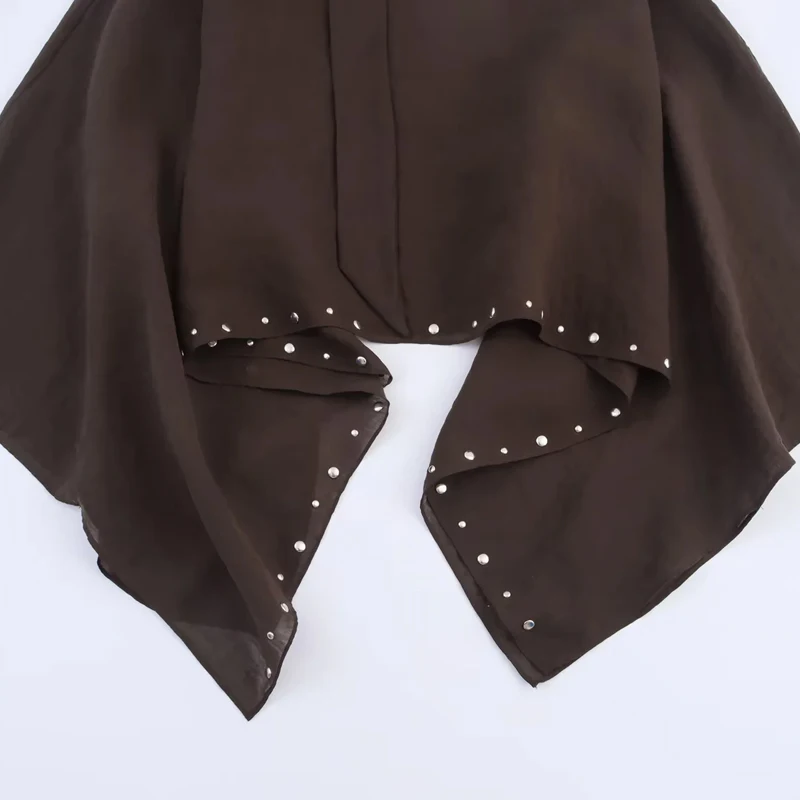 HXAO Women's Scarf Cape Autumn Cloak Short Cape Top Studded Wide Sleeve Brown Cape Cloaks Of Woman Asymmetrical Loose Capes