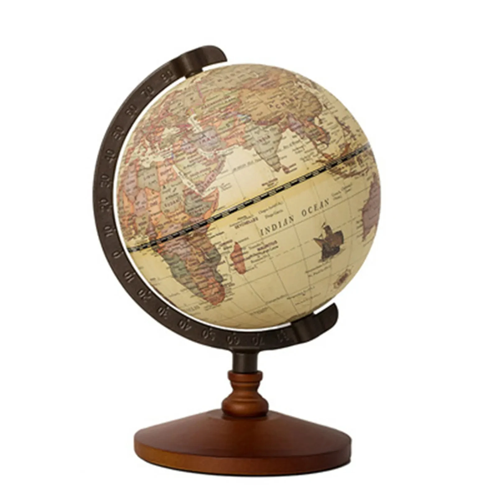 Geography Education World Globe, Vintage Wooden Base, Desk Decoration