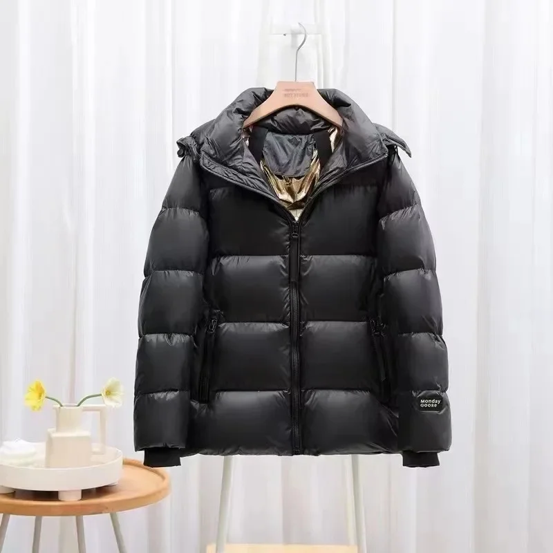 Black and gold loose coat high quality white duck down wash-free jacket for men women couples short thickened