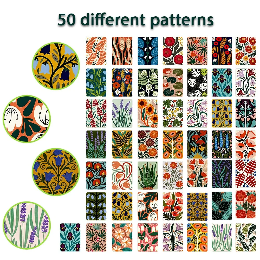 

50Pcs Vintage Floral Mini Postcards Set, Retro Botanical Art Greeting Cards, Aesthetic Wall Collage Kit, DIY Journaling Decor