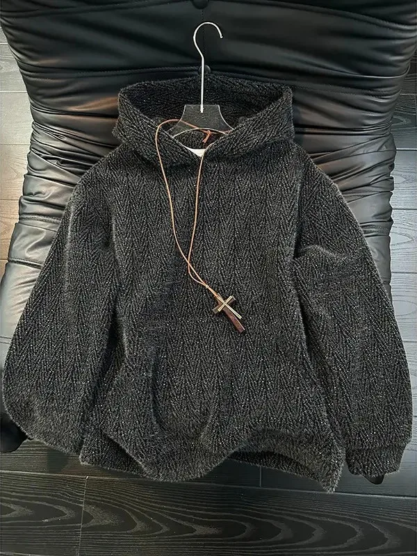 

Bla American Knitted Hoodie Men's Autumn Winter Heavyweight Small Fraance Sle Cleanfit Couple Outerwear