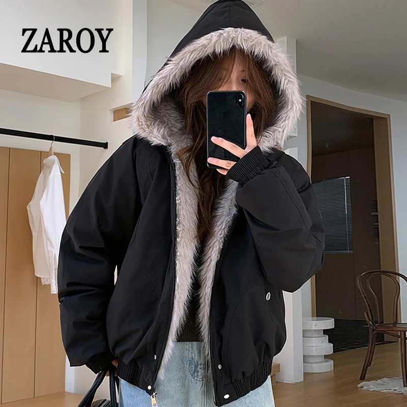 

High Street Y2K куртка с меховым воротником и капюшоном в американском стиле ретро, зимнее стеганое теплое пальто, женское повседневное пальто в стиле Харадзюку, готические парки в стиле хип-хоп