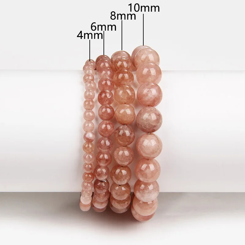 1PC Sunstone Bracelet 4/6/8/10MM Natural Sunstone Bead Stretch Elastic Cord Bangle Wristband Handmade Jewewlry Gift For Women