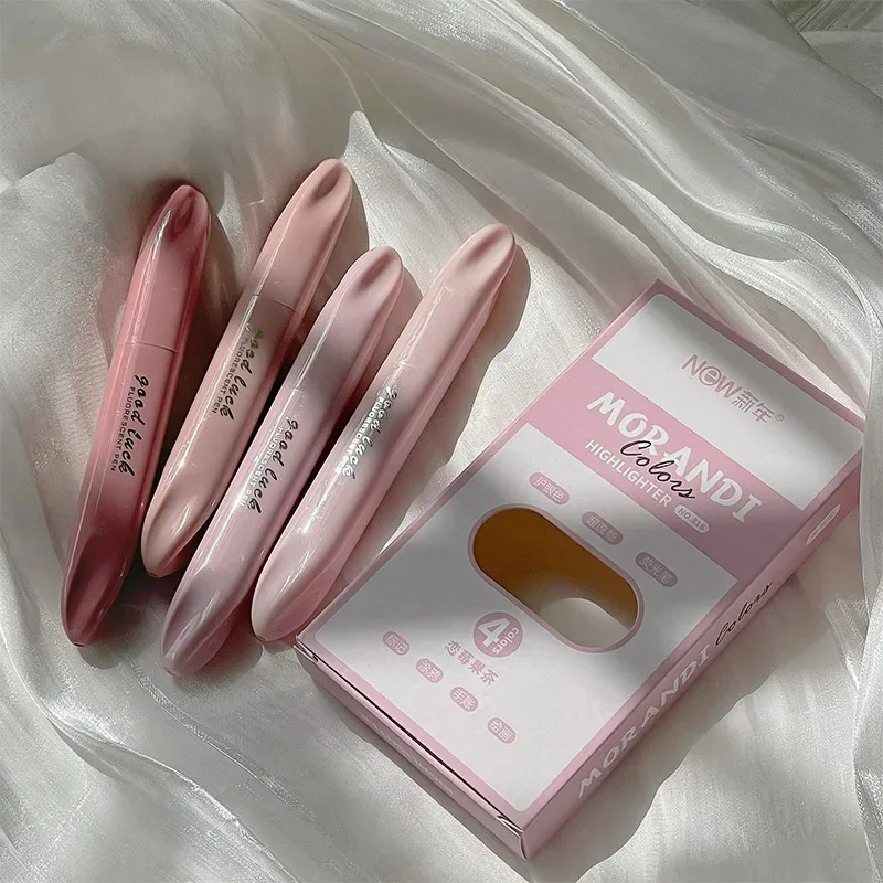 4Pcs/set Morandi Gradient Color Highlighter Ins Beautiful Marker Student Scrapbook Notebook Highlight Mark Pen Kawaii Stationery