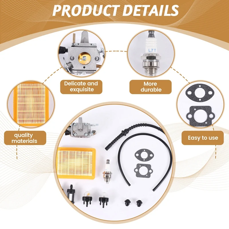 Carburetor Air Filter Bulb Fuel Repower Kit Fit for FS120 FS200 FS250 FS300 FS350 FR450 String Trimmer-A68X