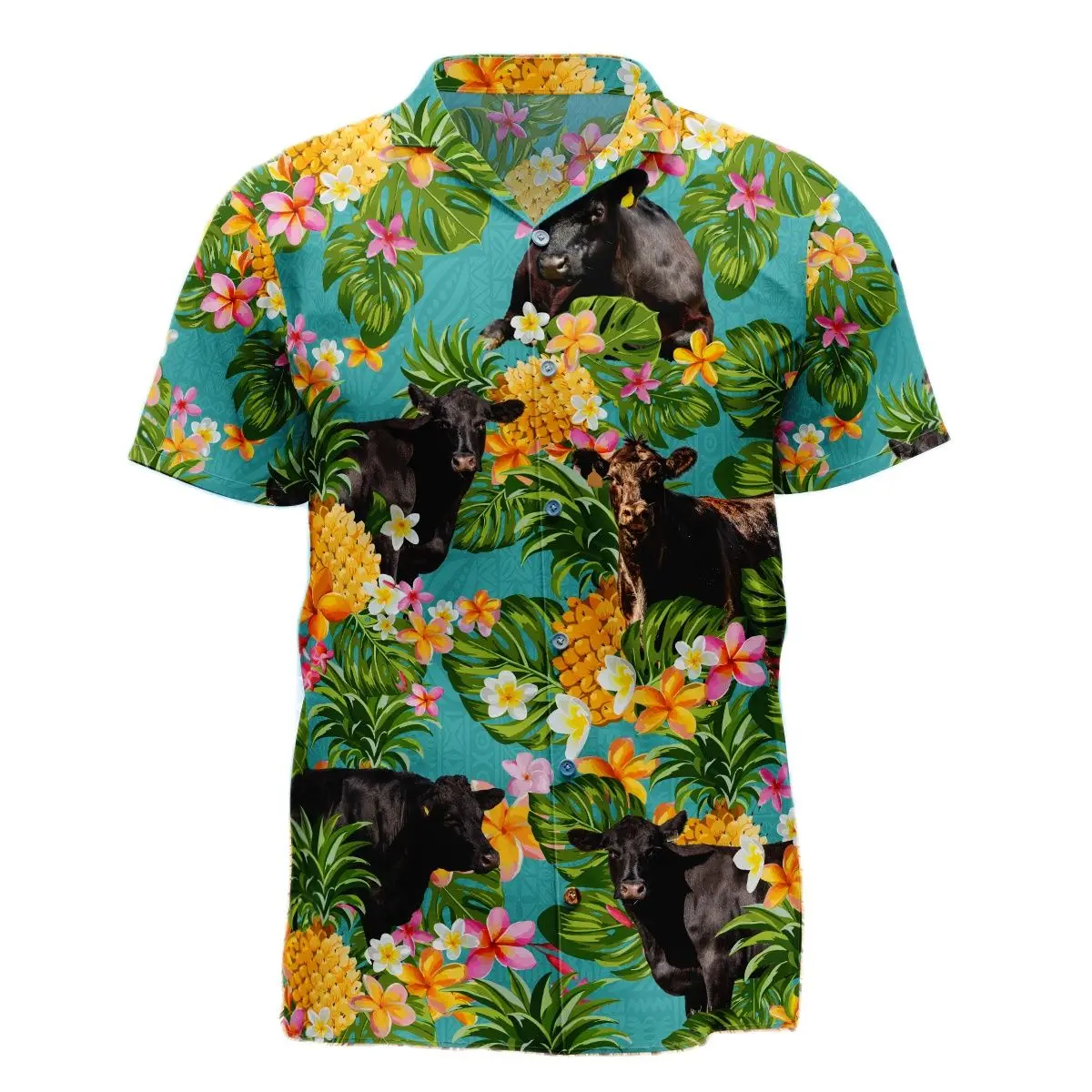 Jumeast Black Angus Cattle Lovers Pineapple Men Hawaiian Shirt Cutecore Farm Chicken Beach Blouse Horse Pattern Youth Clothing