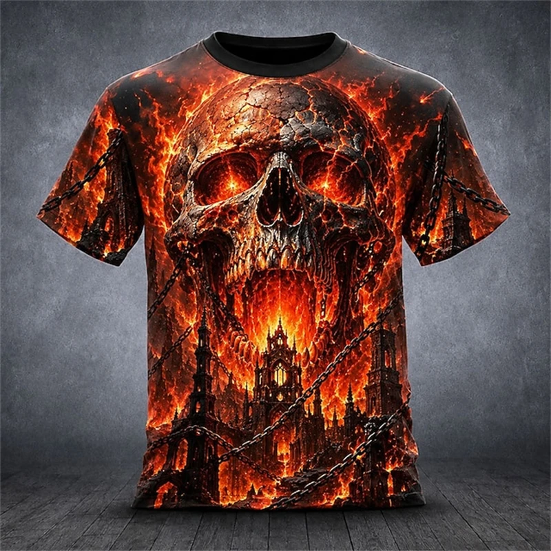Halloween Men's Pumpkin Skull T-Shirt Short-Sleeve T-Shirt 3D-Printed Crew Neck Horror-Themed Men's Top Club Party Frenzy