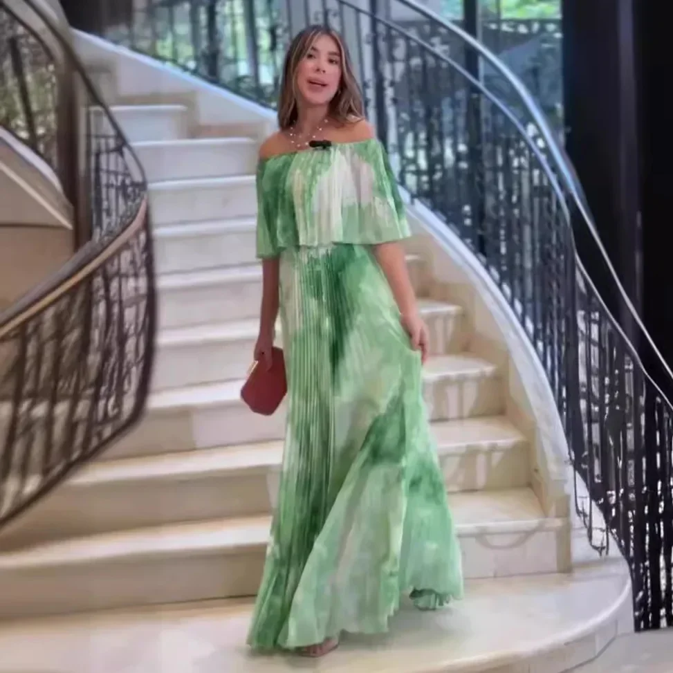 Summer Women Printing Long Dress Slash Neck Boho Kaftan Eid Vestidos Largos Off Shoulder Robe Casual Dresses Jalabiya 2025