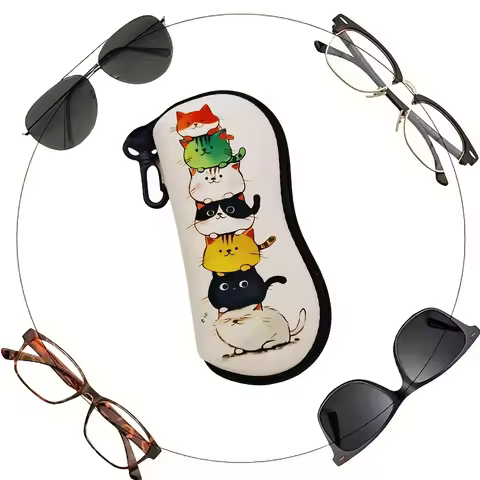 2025 New Black Cat Pattern Glasses Case Men Women PU Leather Sunglasses Box With Zipper Portable Travel Eyeglass Storage Cases
