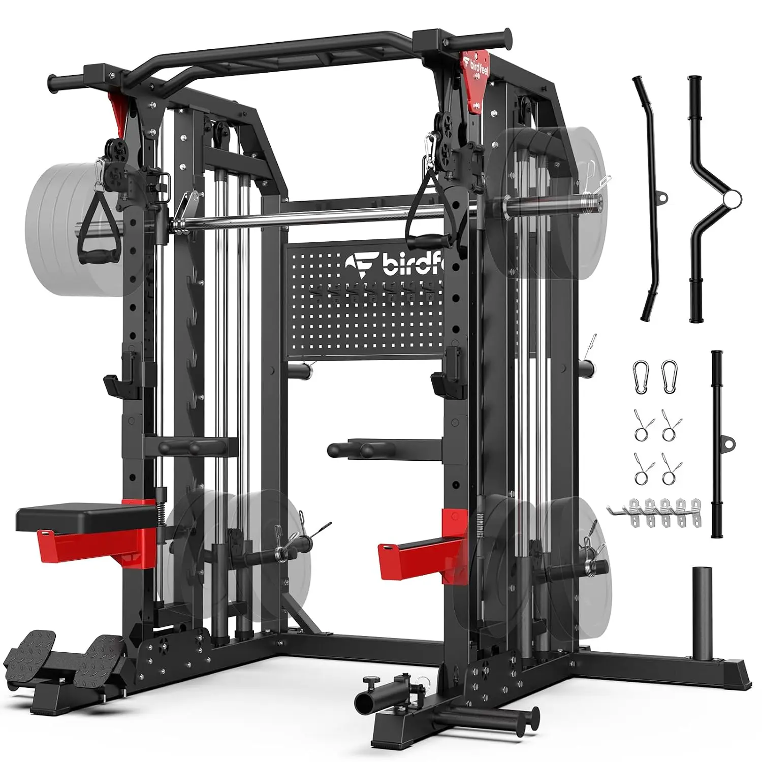 Multi-Function 2000LB Power Cage Smith Machine, Dual Pulley Cable Crossover | Home Gym Squat Rack Featuring LAT, Custom