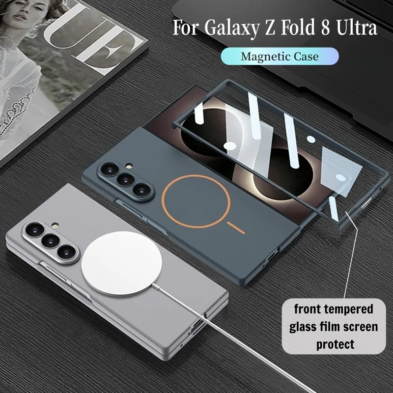 Ultra Slim Skin Feel Pc Splicing Color Magnetic Case For Samsung Galaxy Z Fold 8 Ultra Wireless Charging Screen Protector Cover