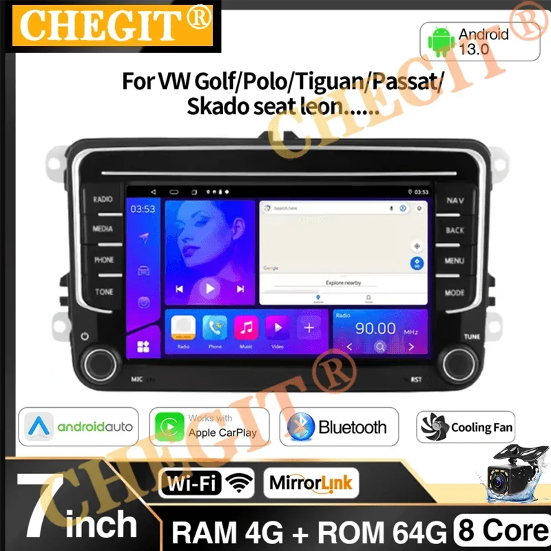 

Автомобильный радиоприемник 2DIN, беспроводной Carplay, 4/8 ядра, GPS, 64G, авторадио, мультимедийный плеер, умные системы для VW Volkswagen Golf 5 6 Passat Jett