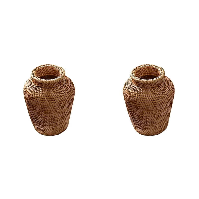 

2X Rattan Woven Vase Art Vase Fashion Tabletop Decoration Plants Flower Pot Faddish Flower Pot For Home Decor