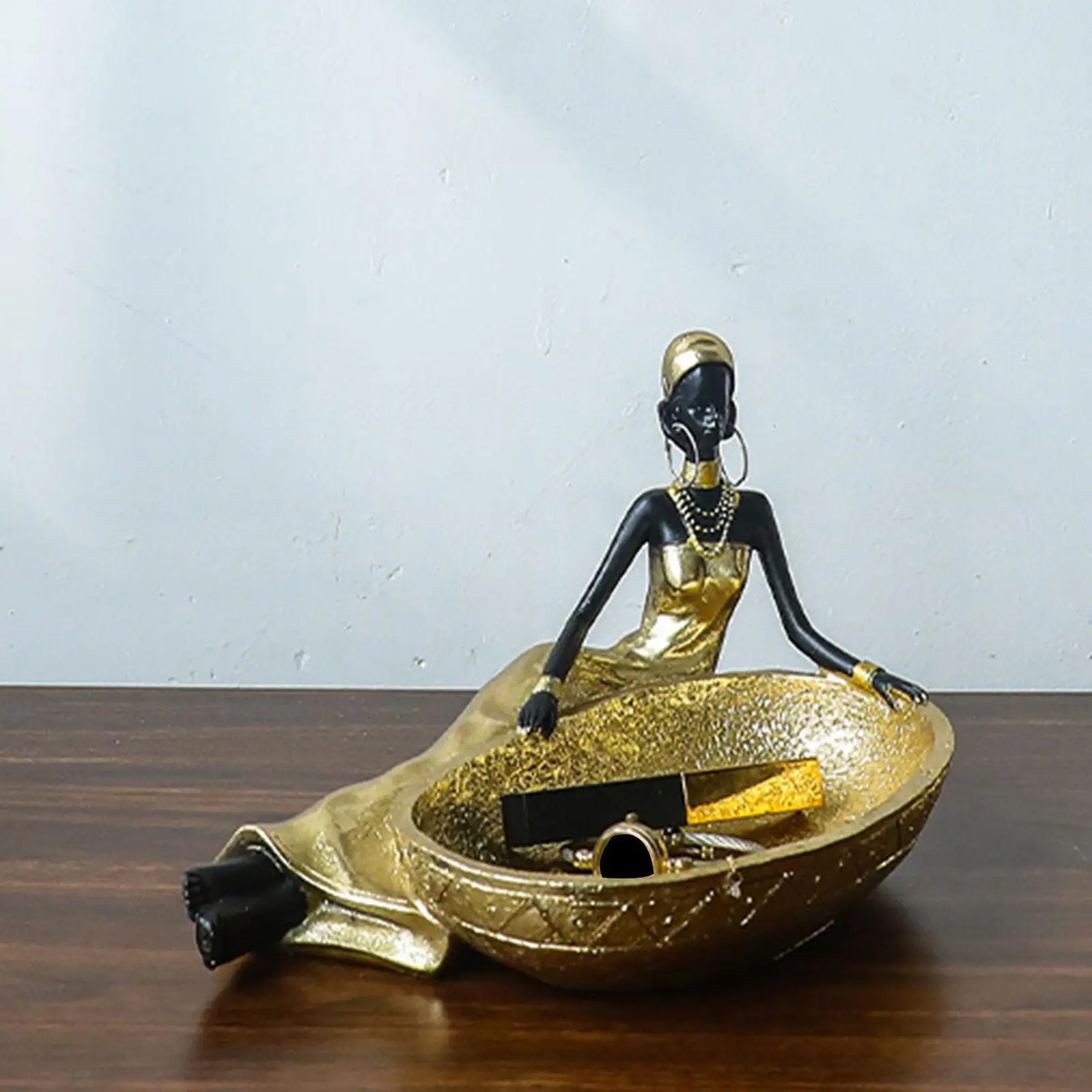 Statuetta africana statua della ragazza con vassoio da portata vassoio di caramelle decorazioni per soggiorno figurina tribale della signora per l'appartamento d'ingresso