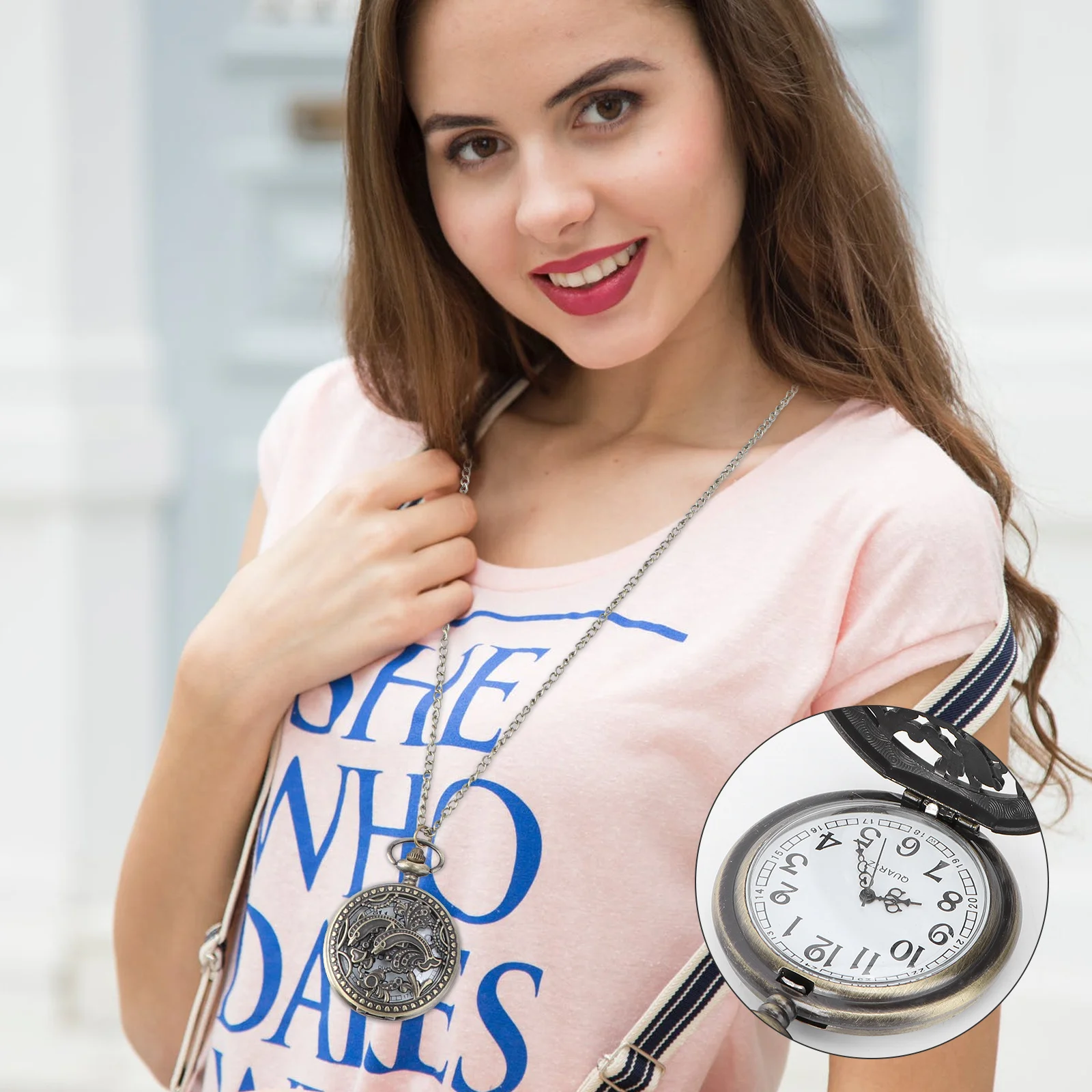 ساعة الجيب الرجعية قلادة سبيكة حركة الكوارتز تصميم مجوف فريد من نوعه الوقت ملحق هدية خمر قلادة خمر ساعة الجيب