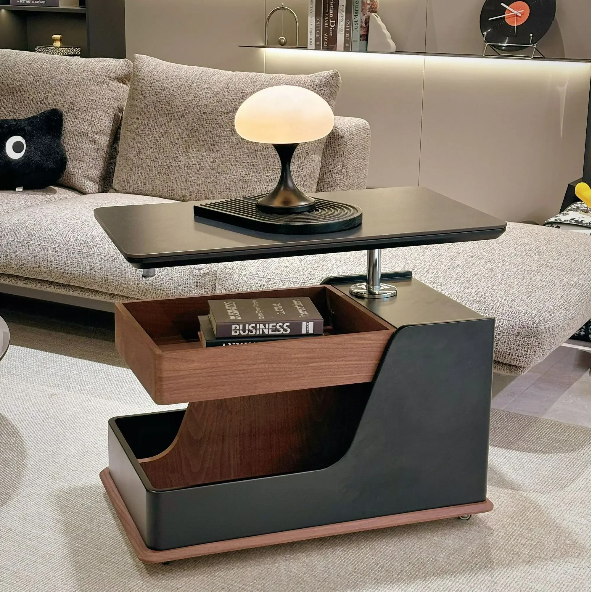 Medieval solid wood sofa edge few living room home creative corner few modern simple light luxury coffee table lift cart