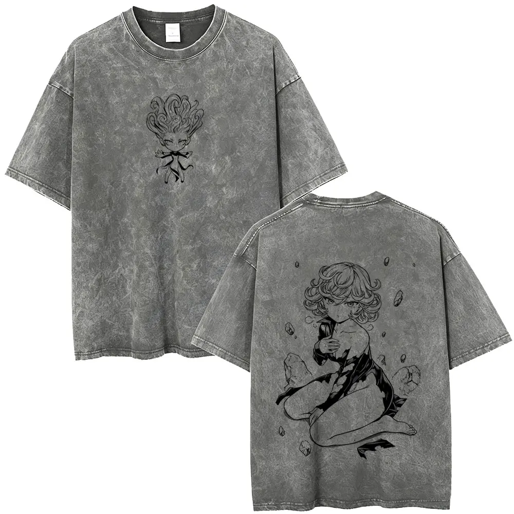 Washed Vintage Anime One Punch Man T-shirt Manga Cute Funny Tatsumaki Graphic T Shirt Men Women Fashion Retro Oversized T-shirts