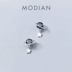 MODIAN New Black Crystal Planet Stud Earring for Women Authentic 925 Sterling Silver Starry Sky Ear Pin Korea Style Fine Jewelry