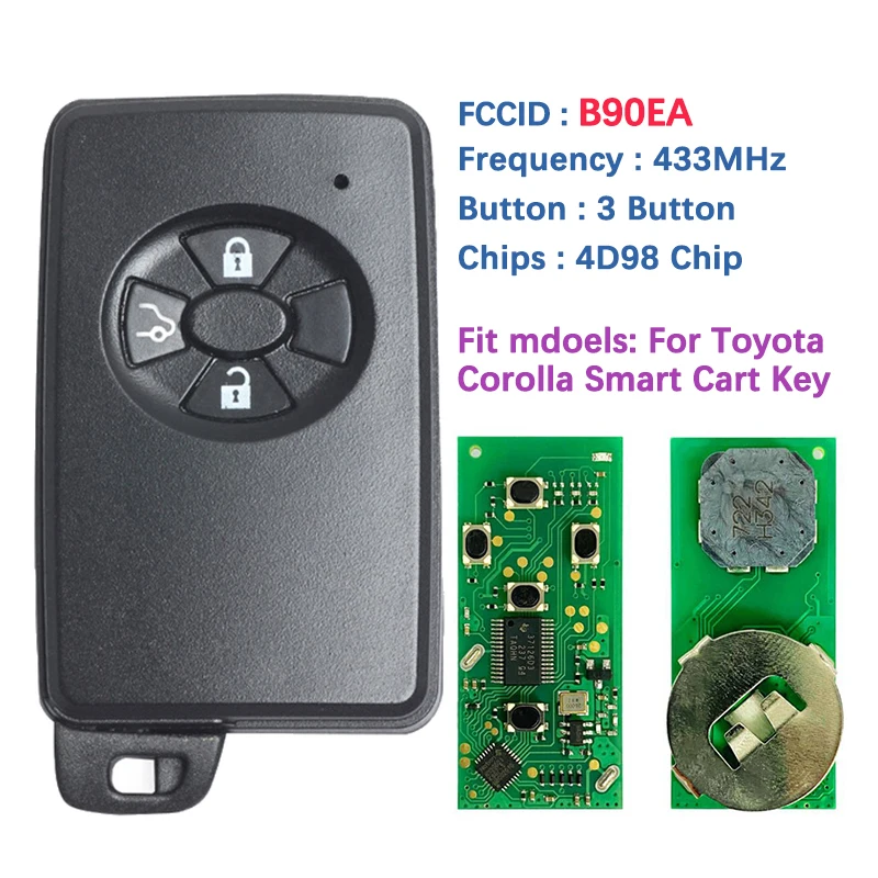 CN007302 Aftermarket 3 Button Smart Key For Toyota Corolla Auris Rav4 Yaris 2006+ Remote 89904-52071 B90EA 433MHz ASK 4D98 Chip