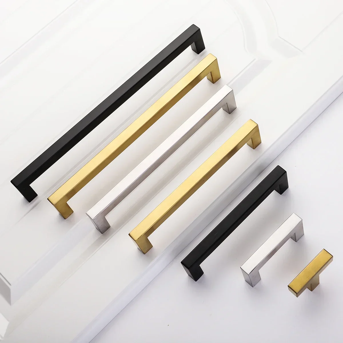 Square Handles for Cabinets and Drawers Dressing Table Stainless Steel Kitchen Pull  Silver Black European Style Home Furniture