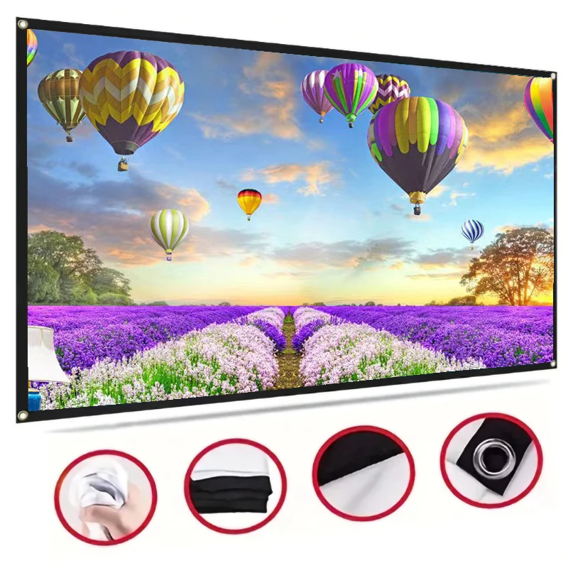 Portable Foldable Projector Screen 60-150 inch washable High Density White No Creases Soft Projection Screen 16:9 Indoor Outdoor