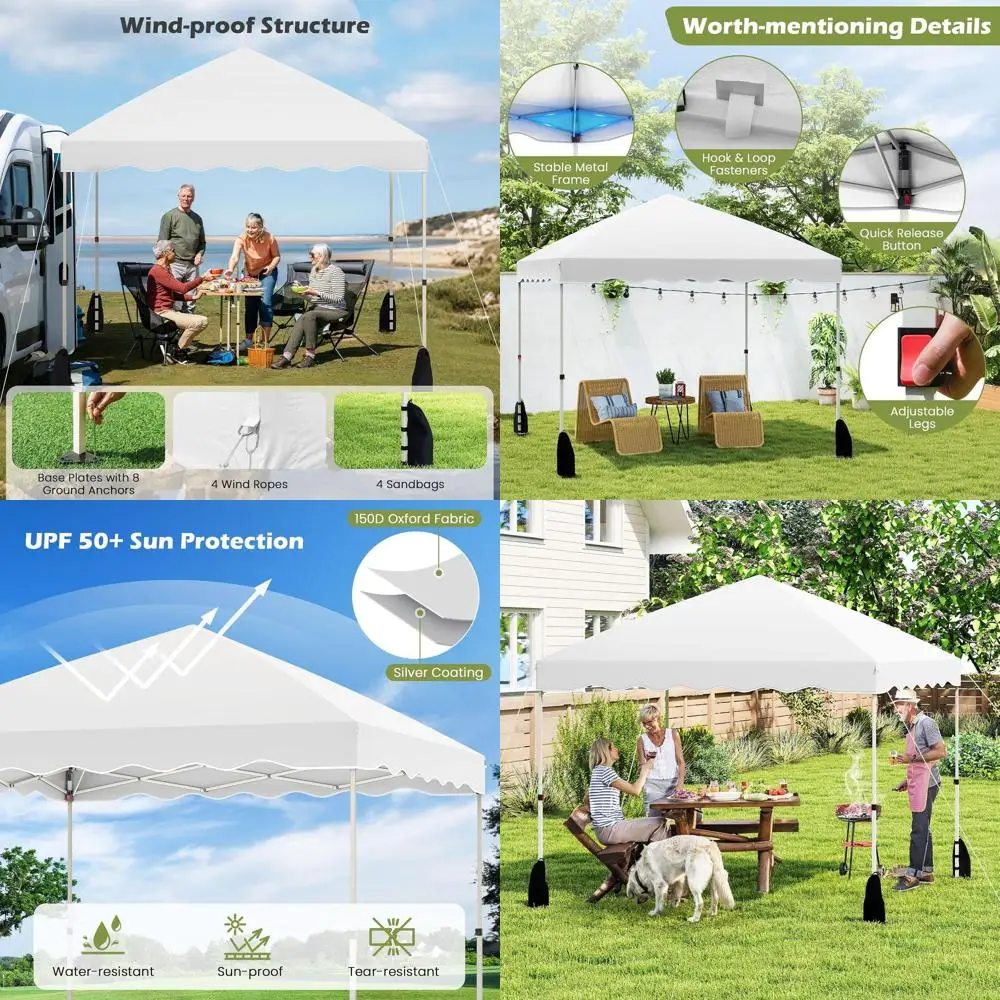 

Палатка для улицы 10x10 с легкой установкой, сумкой на колесах, 8 колышками, 4 анкерами, 4 ветровыми веревками, 4 мешками с песком, сверхпрочная белая палатка для мероприятий