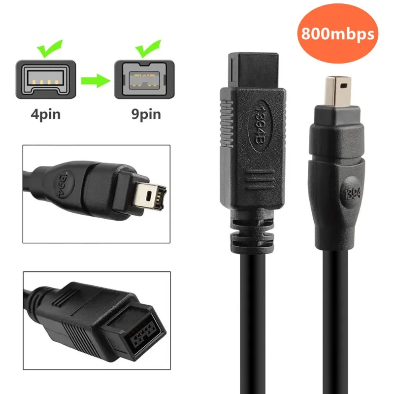 1.8m 3m 4.5m 4P/9P IEEE 1394 Firewire 800 To Firewire 400 Firewire 9-Pin Male To 4-Pin Male Data Cable 1394 Cable