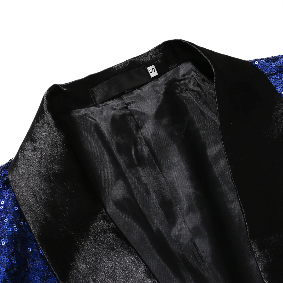 Shiny Blue Sequin Glitter Men\'s Blazer Nightclub Prom Suit Jacket for Men Costume Homme Stage Clothes for Singers Performance