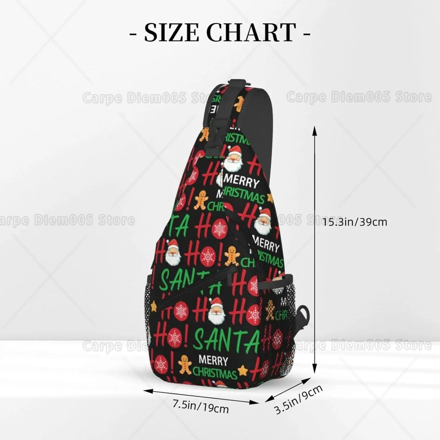 Cartoon Pattern Hoho Snata Claus Sling Bag Christmas Crossbody Bags Sling Xmas Backpack Chest Bag Casual Daypack Travel Hiking