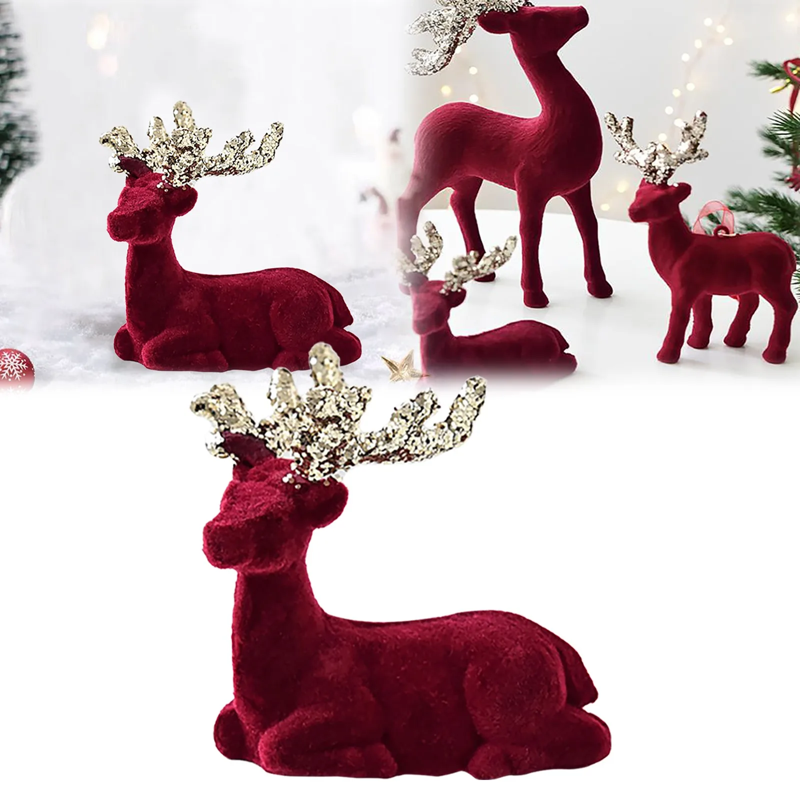 

Christmas Reindeer Elk Figurine Decoration Flocking Deer Interior Deer Statue Plush Decoration Christmas Tree Decor Xmas Gift