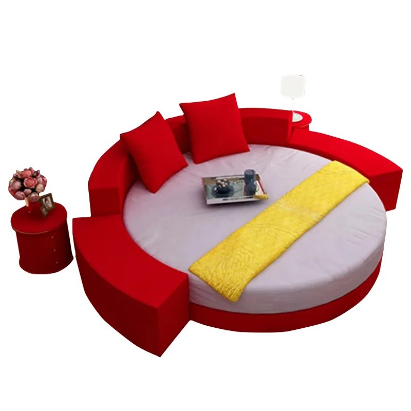 

Round bed double Nordic simple wedding bed Princess Hotel hotel removable washable fabric leather