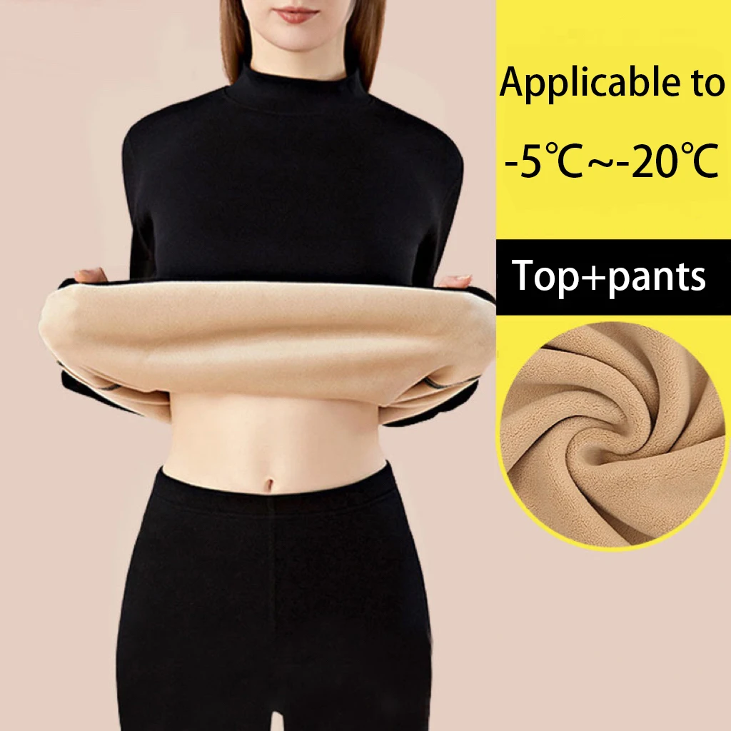 Women's Thermal Underwear Winter Long Sleeve Hot Homewear Tops+Pants Plus Sizes Pajamas Suit Stand C