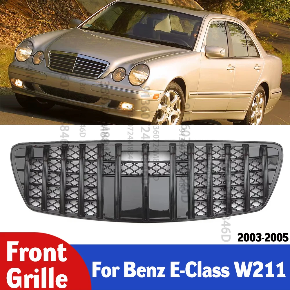 

For Mercedes E-Class W211 Front Grille 2003-2005 Gloss Black GTR Style Mesh Replacement Grill Cover
