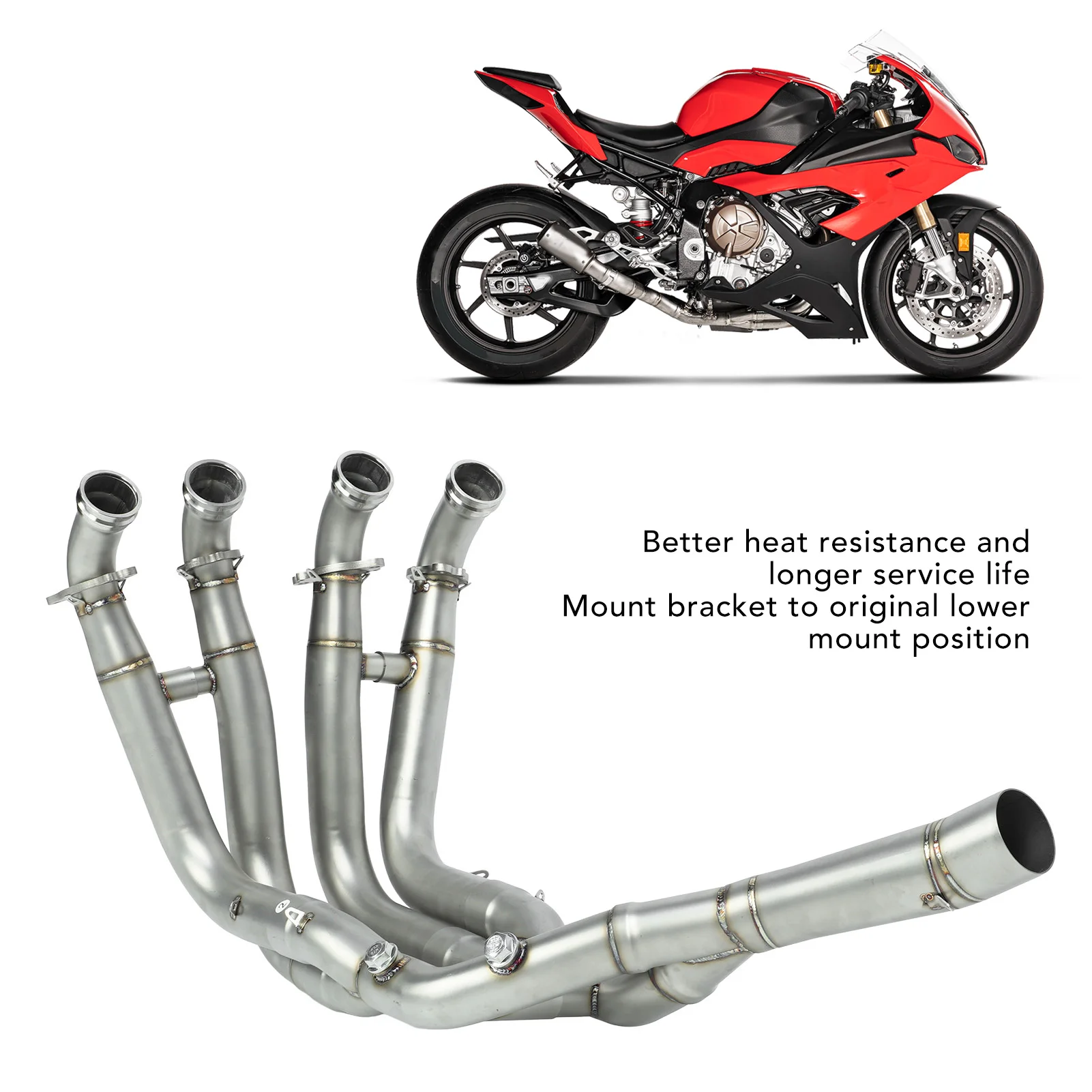 5PCS Exhaust Front Link Pipe Stainless Steel Better Heat Resistant Exhaust Pipe Replacement for S1000R S1000RR
