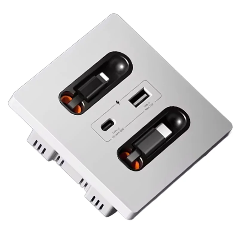 

Y45A-Retractable Usb-A Usb-C Charging Cable 12W Universal Wall Panel Socket, Mobile Phone Tablet Type C Outlet