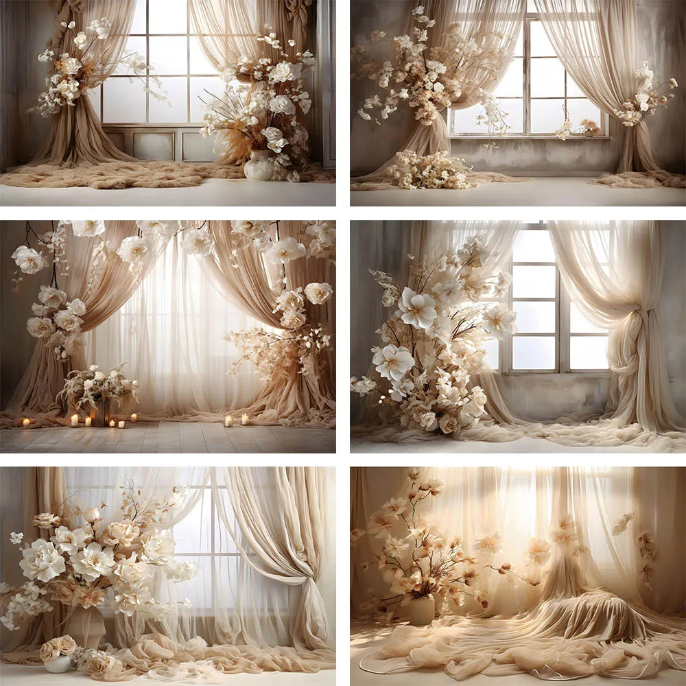 

Mehofond Photography Backdrop Indoor Window Curtain for Princess Birthday Party Vivid Flower Wedding Background Photo Studio